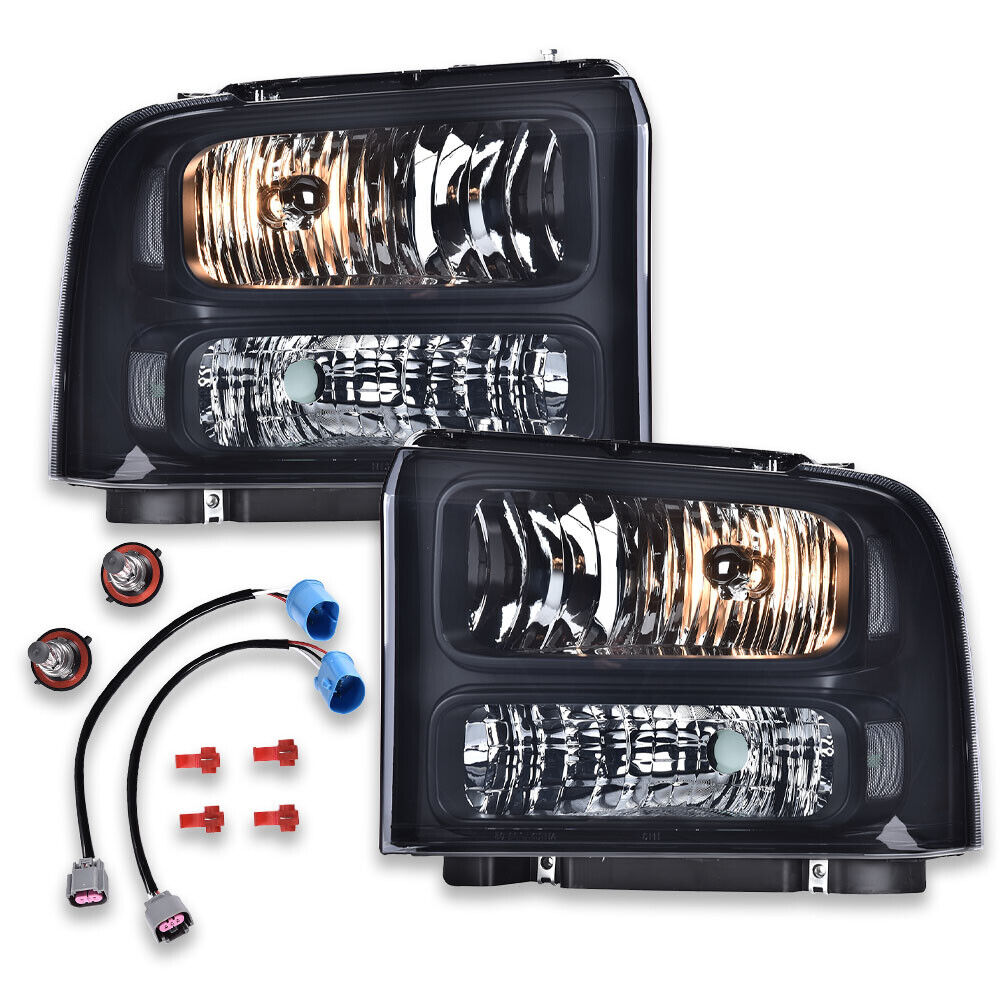 Smoke/Black Conversion Headlights L+R Fit For 99-04 Ford Super Duty Excursion