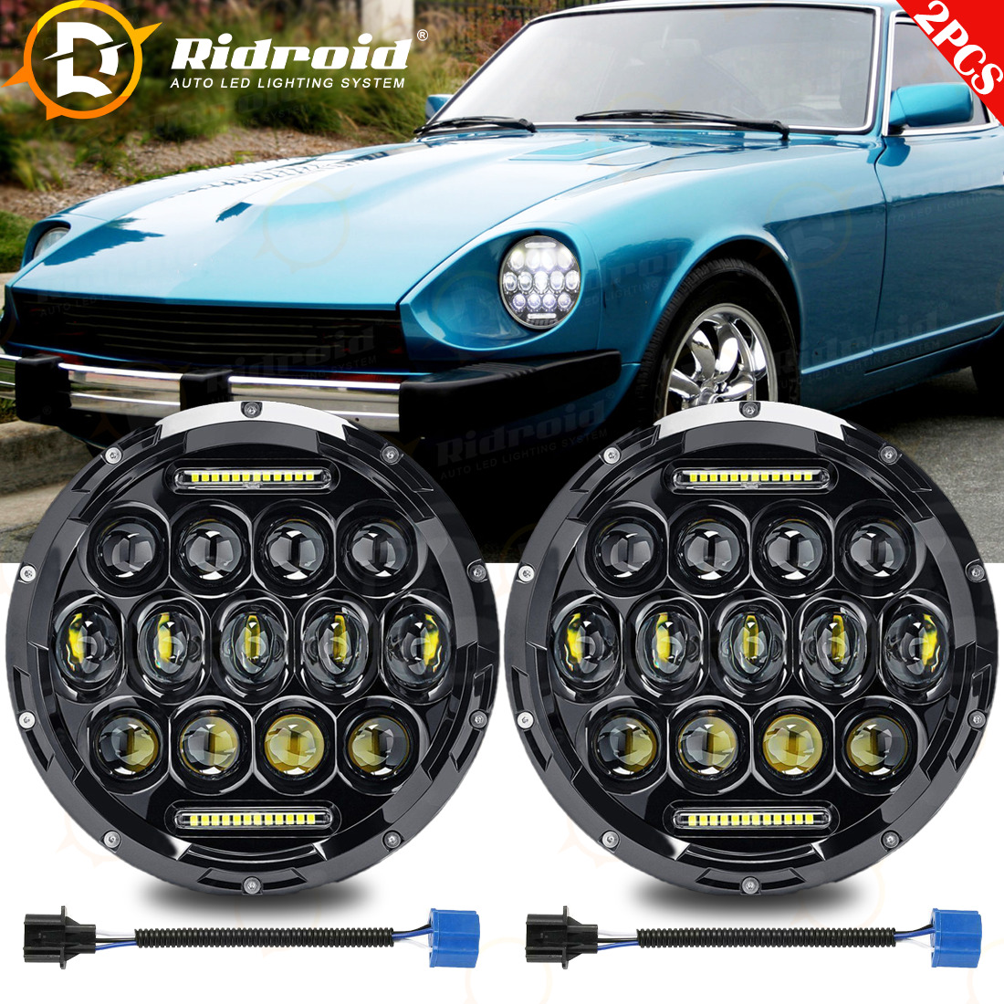 2PCS 7inch Round LED Headlights Hi/Lo Beam DRL For Datsun 280ZX/240Z/260Z/280Z