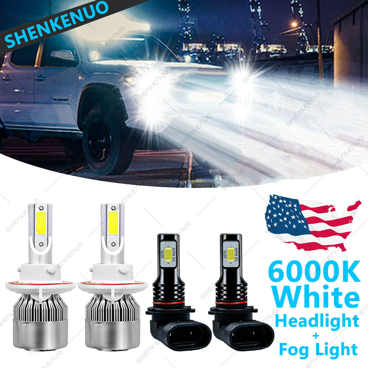 For 2004-2014 Ford F-150 6000K LED Headlight Hi/Lo + Fog Light Bulbs Combo 4x WG