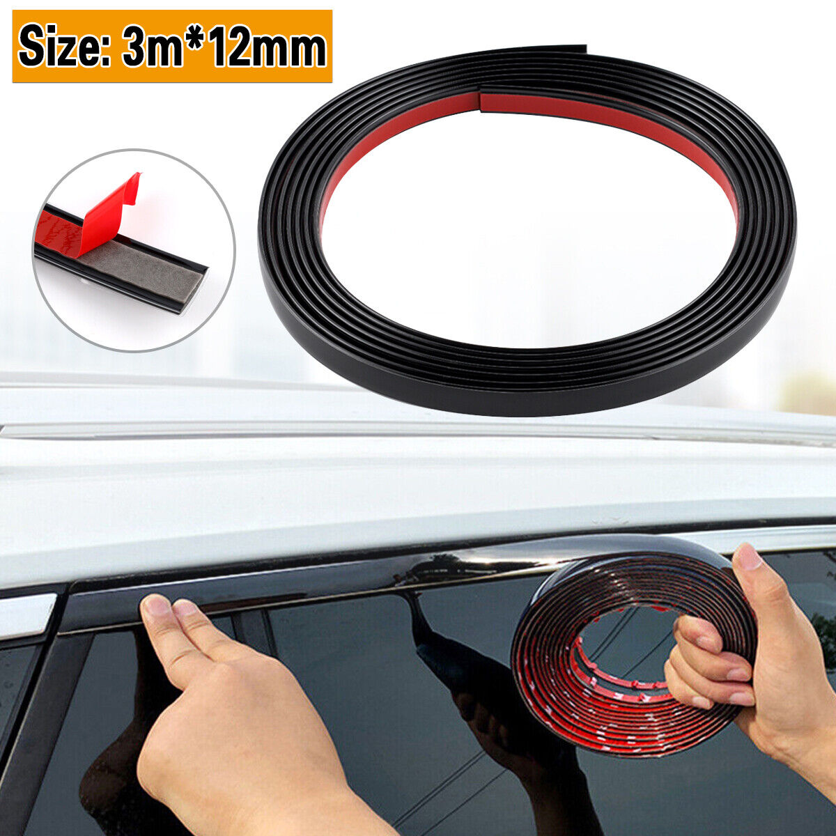 Car Side Door Black Chrome Strip Bumper Protector Trim Tape Sticker Accessory 3m