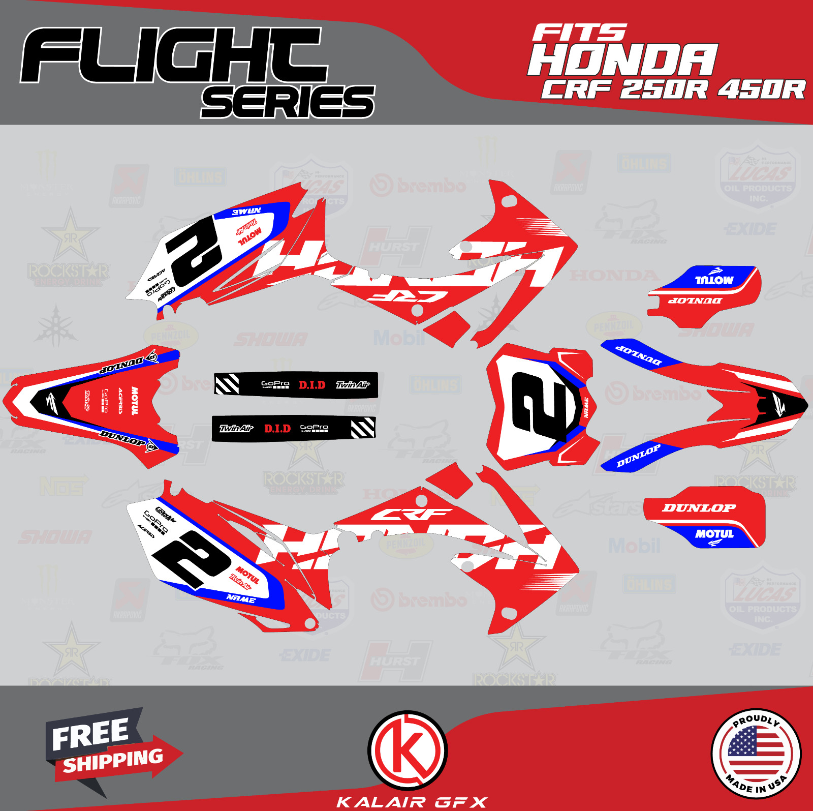 Graphics Kit for Honda CRF250R (2010-2013) & CRF450R (2009-2012) Flight - Red