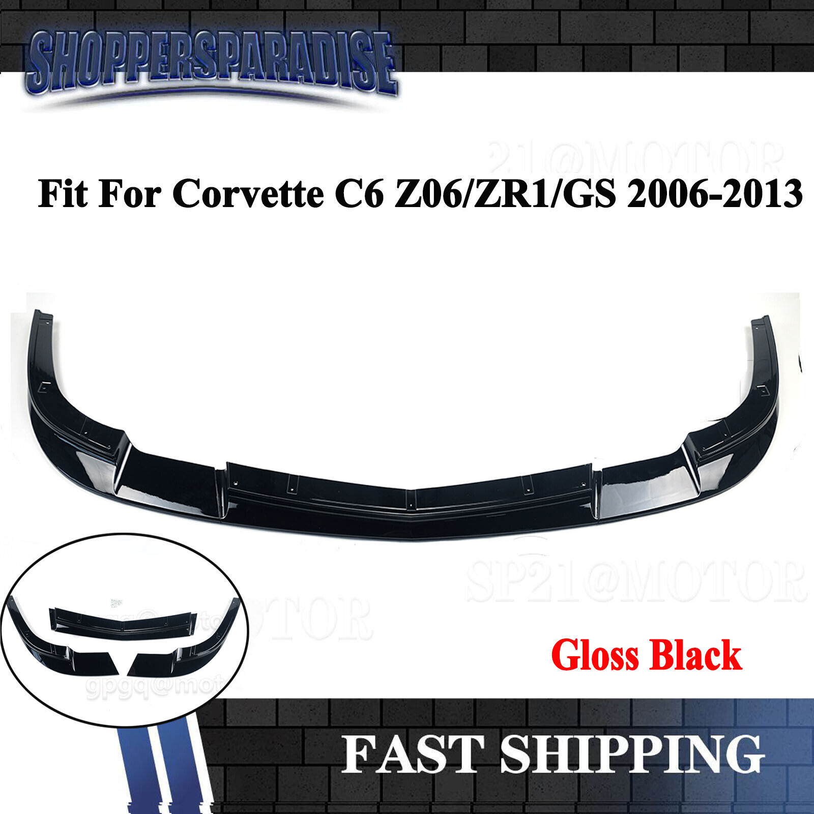 For Corvette 06-2013 C6 Z06 ZR1 GS Front Bumper Lip Spoiler Splitter Gloss Black