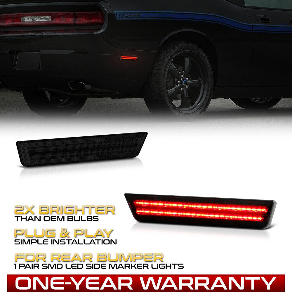 Fit Dodge Challenger/Charger Rear Bumper Smoke LED Side Marker Lights Lamp LH+RH