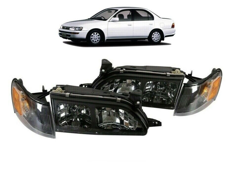 For 93 97 Toyota Corolla JDM DX Headlight Set LH & RH Black Housing New