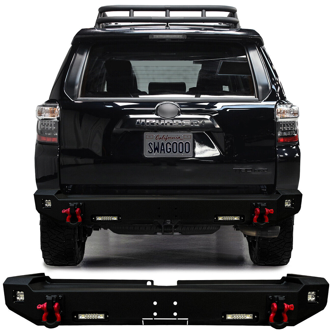 Vijay For 2015-2020 Toyota 4Runner Rear Bumper With LED Lights and Red D-Rings