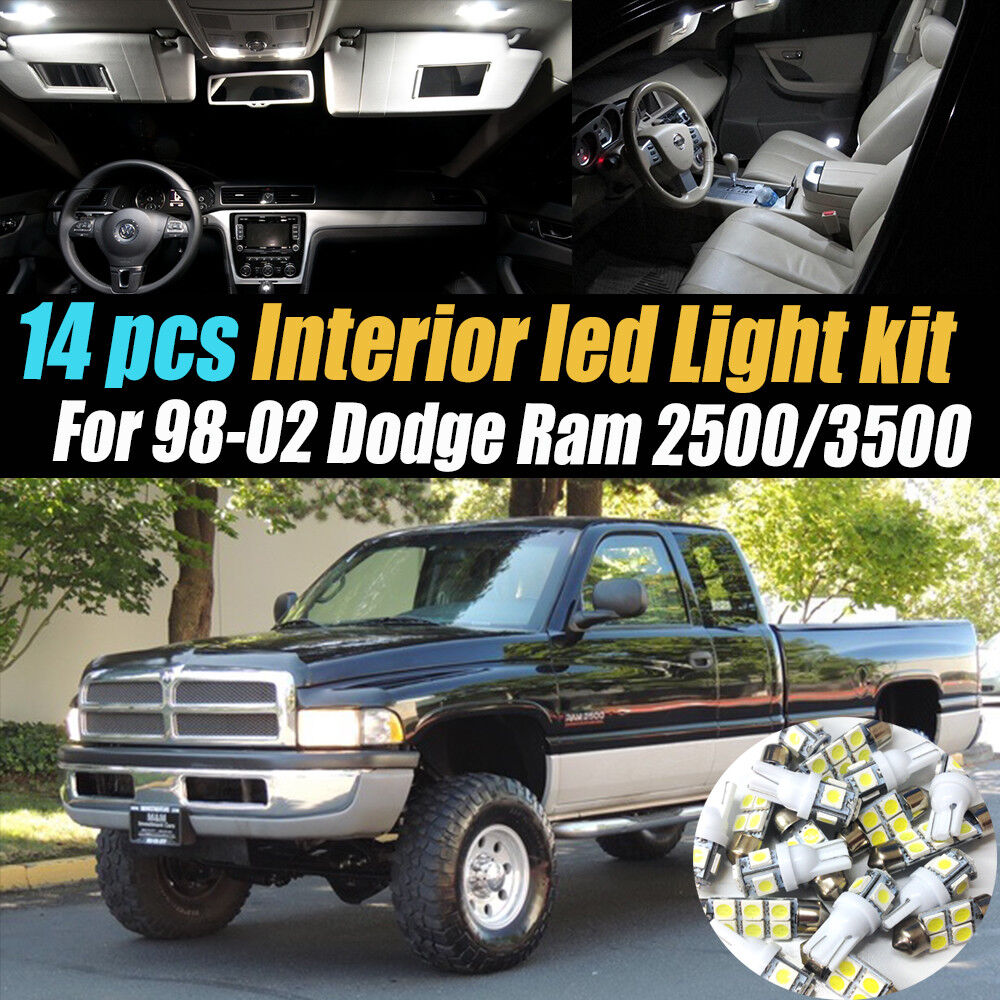 14Pc Super White Interior LED Light Bulb Kit Pack for 98-02 Dodge Ram 2500/3500