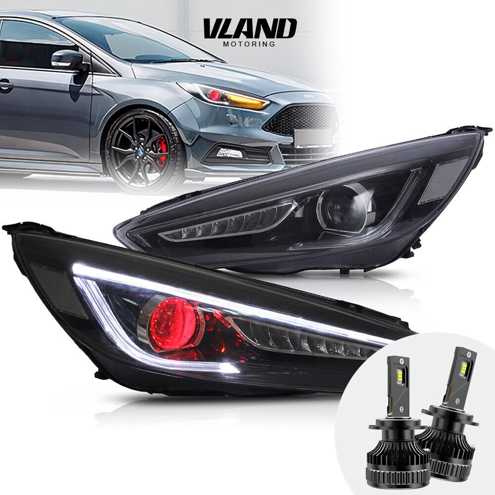 VLAND For 2015-2018 Ford Focus 3th Gen Demon Eyes Headlights Front+LED Bulb Kits
