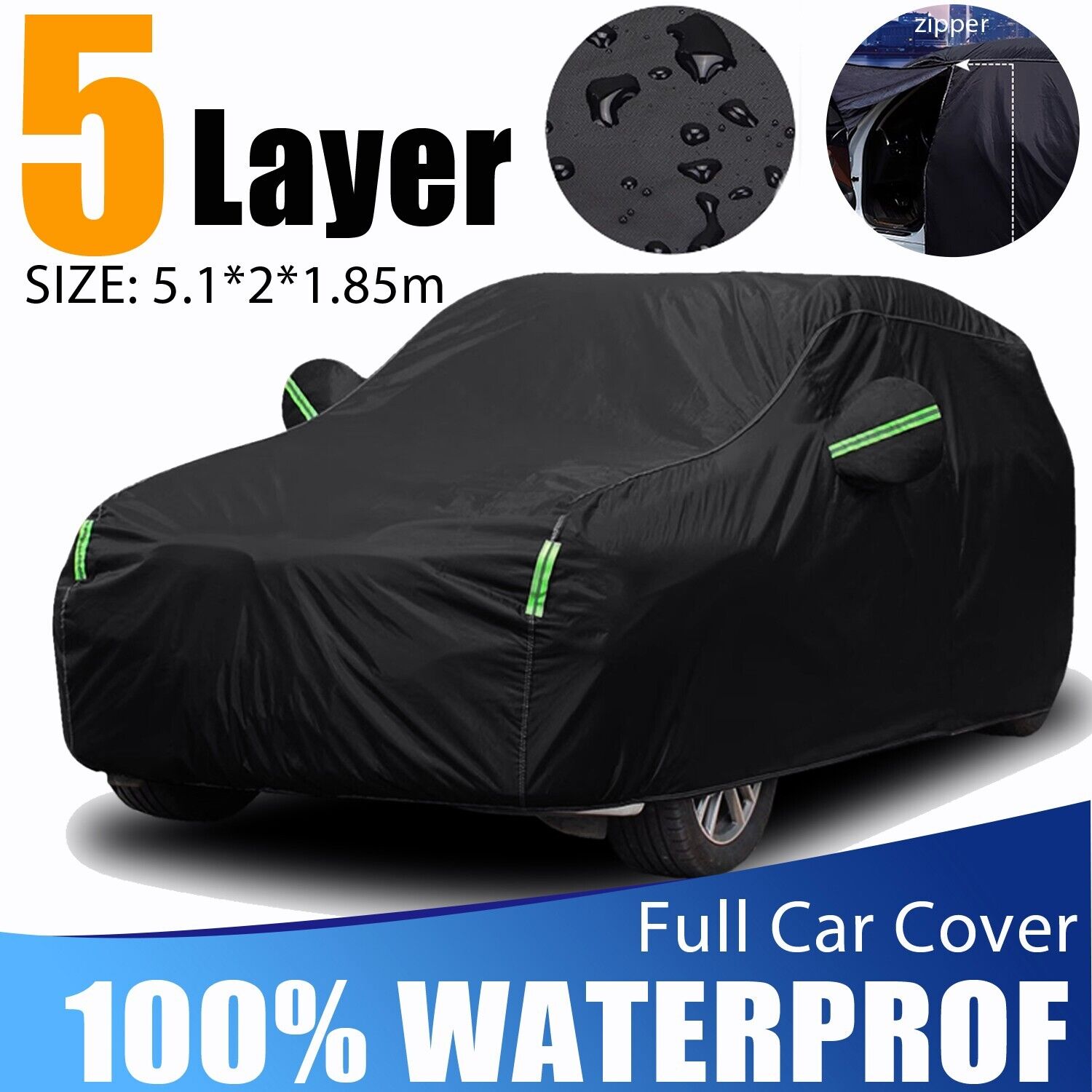 5 Layers Heavy Duty Full Car Cover 100% Waterproof All-Weathe Protection For SUV