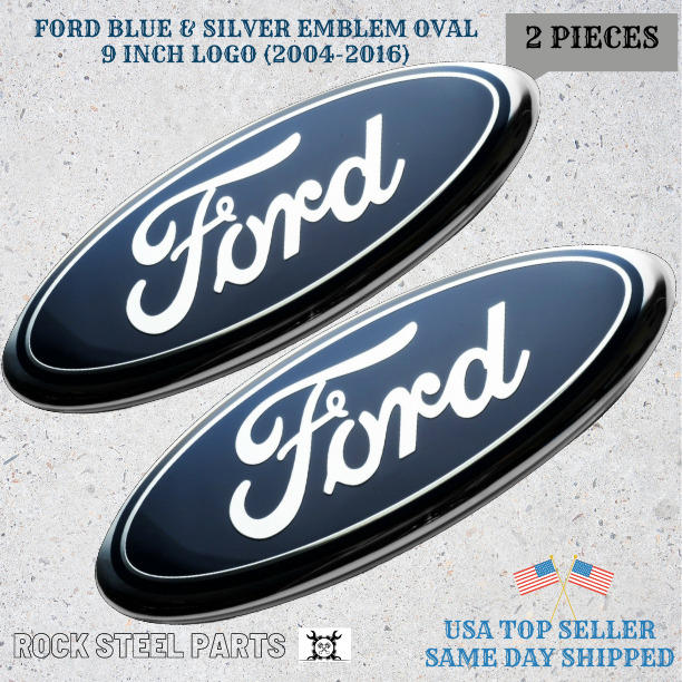 BLUE & CHROME 2005-2014 Ford F150 FRONT GRILLE/ TAILGATE 9 inch Oval Emblem 2-PC