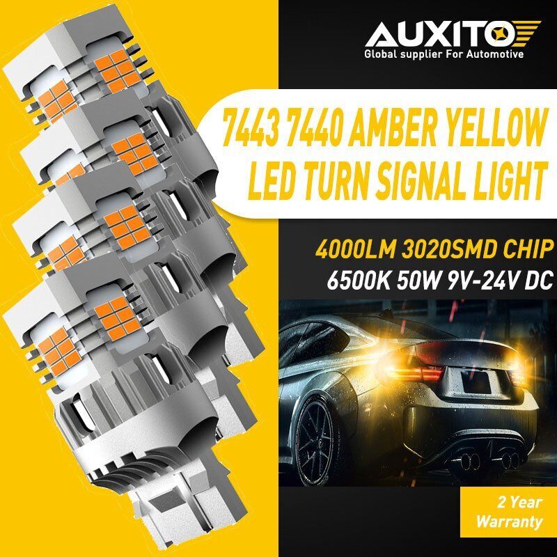 AUXITO 4X 7443 LED Amber Yellow Turn Signal DRL Side Marker Hi Power Light Bulb