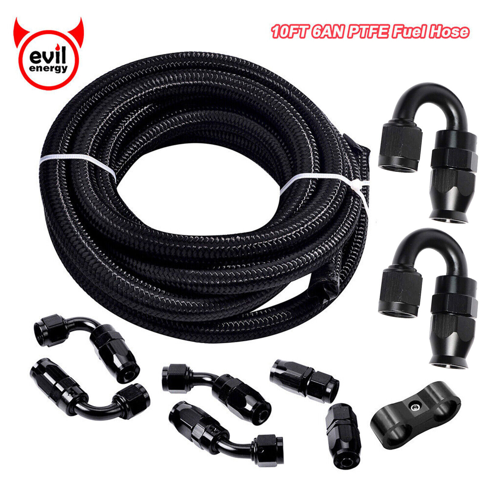 10FT 6AN Fitting Stainless Steel Nylon Braided Gas Oil Fuel Hose Line Kit 