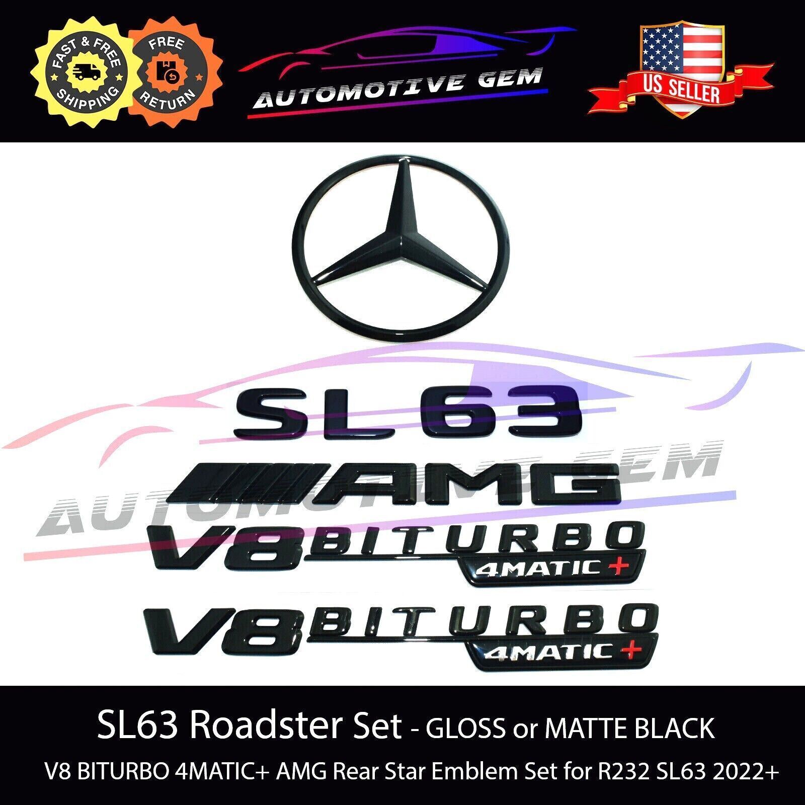 2022+ SL63 AMG V8 BITURBO 4MATIC+ Rear Star Emblem Black Badge Set Mercedes R232
