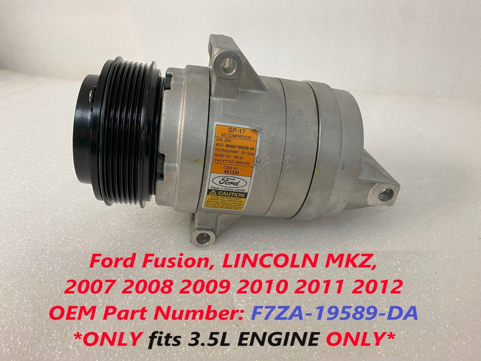Ford AC Compressor fits Lincoln mkz, Fusion 3.5L 2007 2008 2009 2010 2011