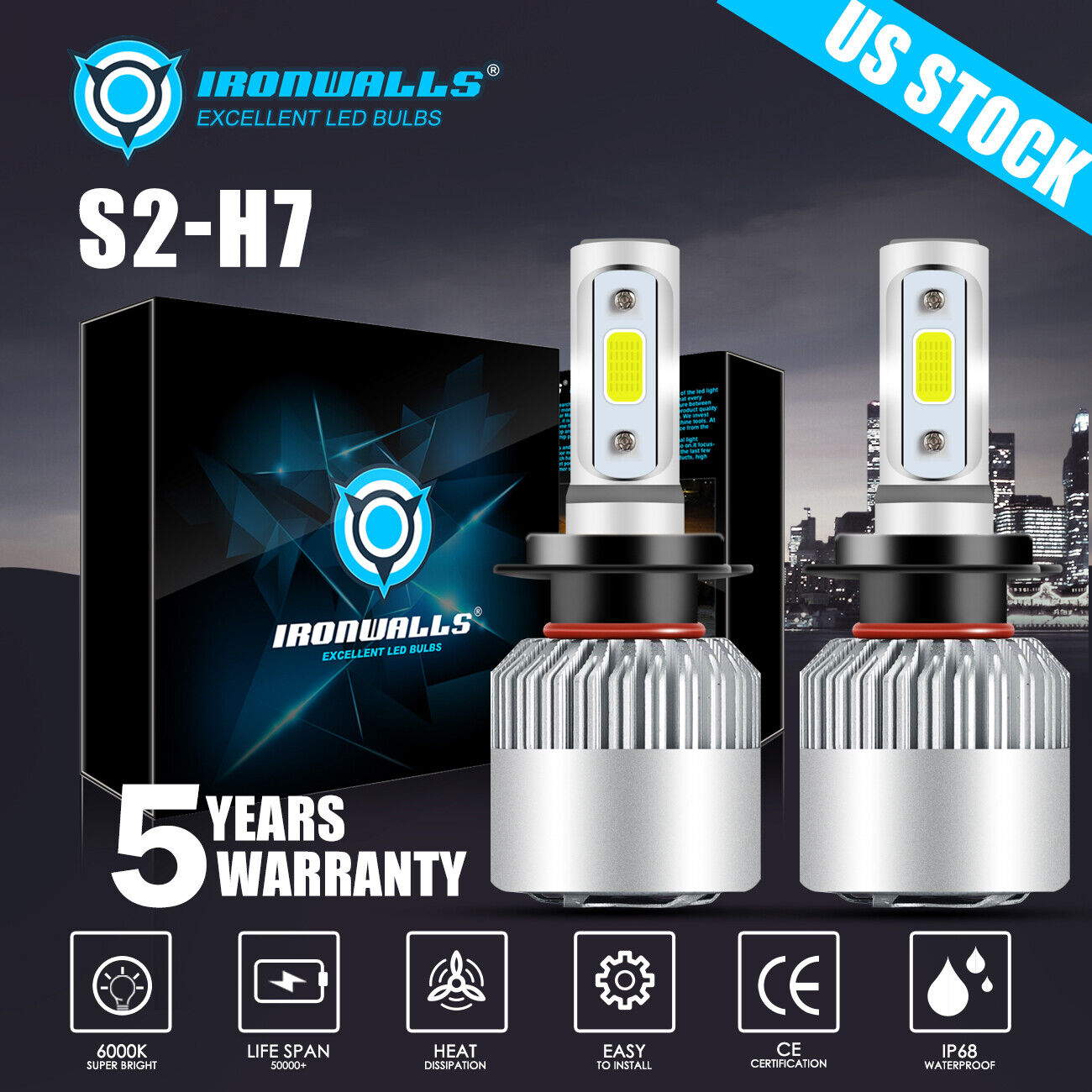 H7 LED Headlight Bulb 2000W 300000LM Kit High/Low Beam 6000K White Plug And Play