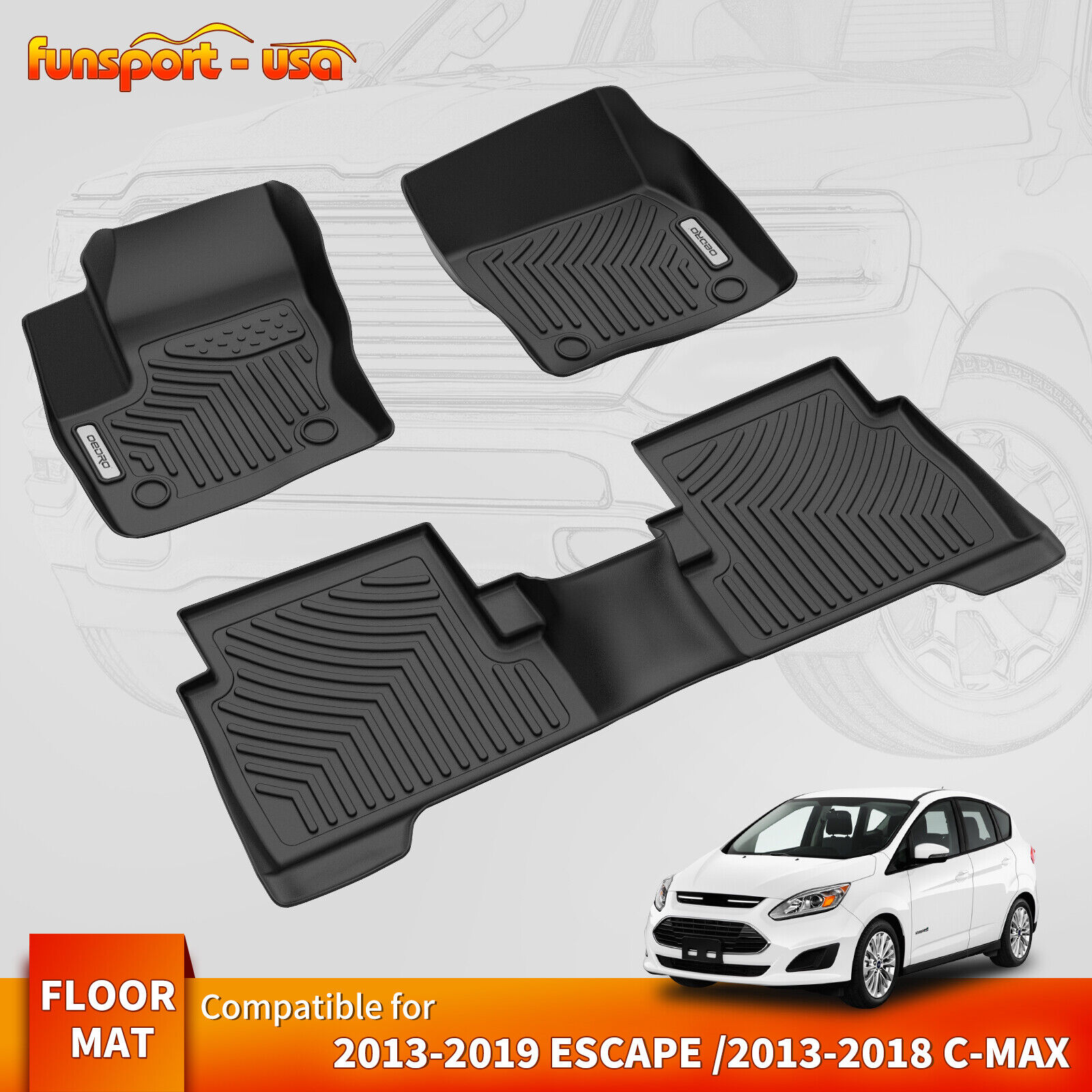 Floor Mats Liners for  2013-2019 Ford Escape 2013-2018 Ford C-Max All Weather