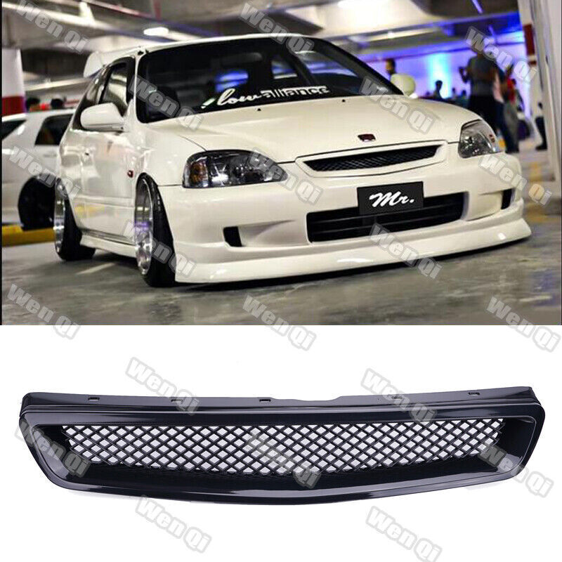 For 1999-2000 Honda Civic JDM Type R Black Mesh Front Hood Grille Grill 99-20