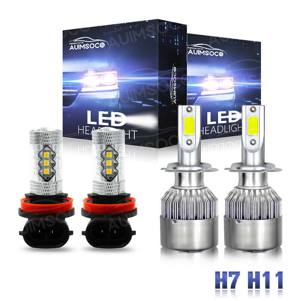 6000K For Smart Fortwo 2008-2015 LED Headlights Fog Light Bulbs Combo Kit H7+H11