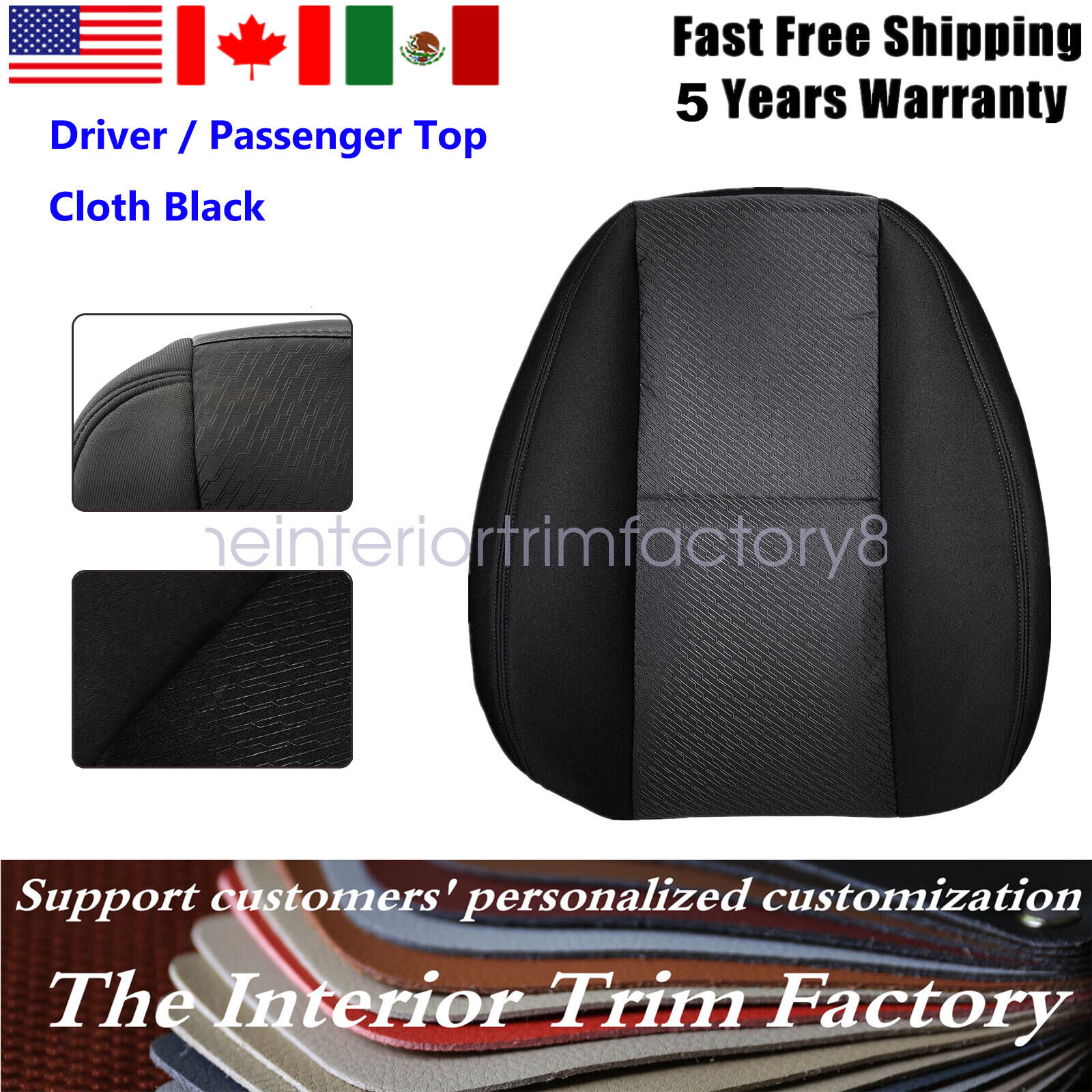For 2007-2014 Chevy Silverado 1500 2500HD 3500HD Back Cloth Seat Cover Black