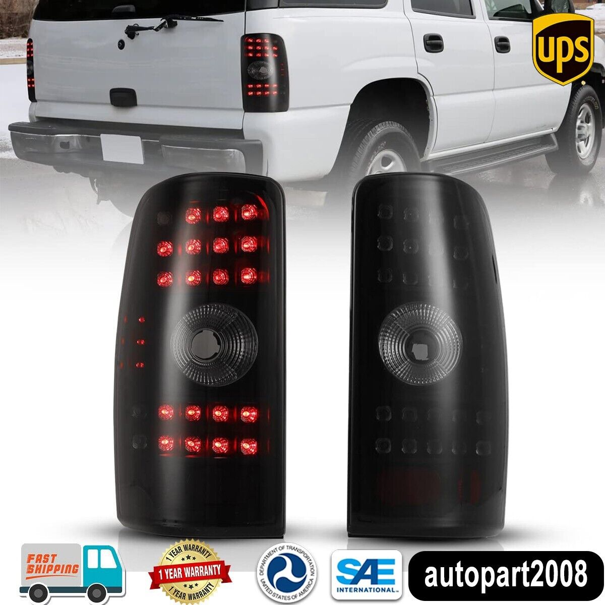 For 00-06 Chevy Suburban 1500 2500 Tahoe GMC Yukon LED Tail Lights Smoke Lens