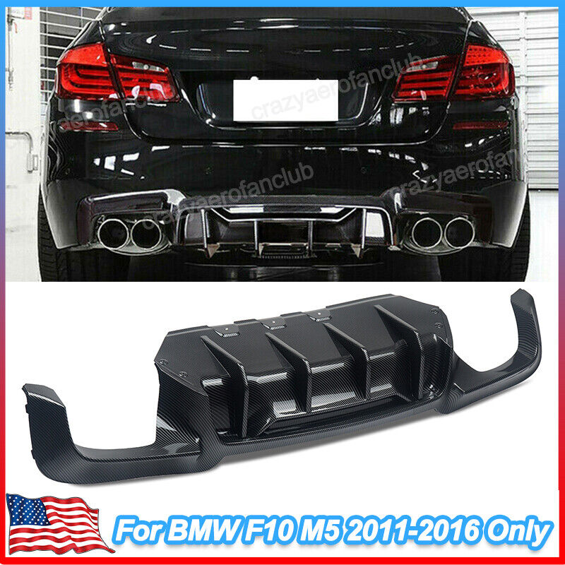 Rear Diffuser Lip For BMW F10 M5 2011-2016 Only Carbon Fiber Look ABS Quad Tips