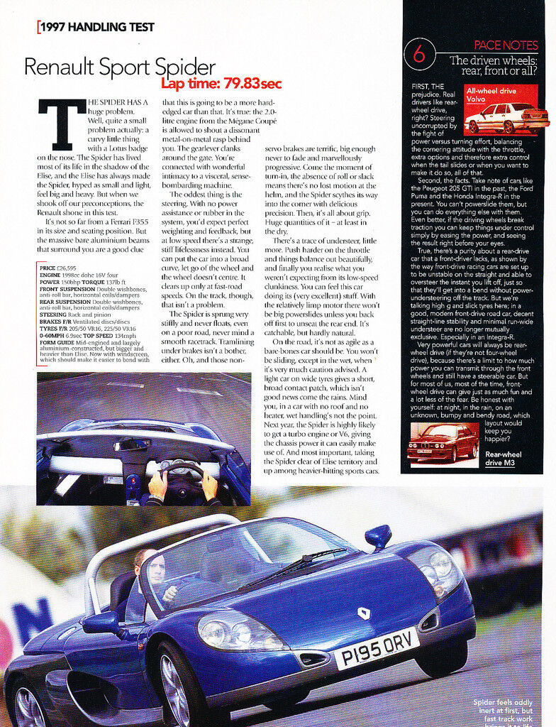 1997 Renault Sport Spider  UK - Original Car Print Article J244