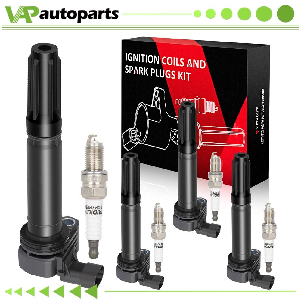 4 For 2012 2013 2014 2015 2016 Fiat 500 1.4L L4 Ignition Coil & 4 Spark Plugs