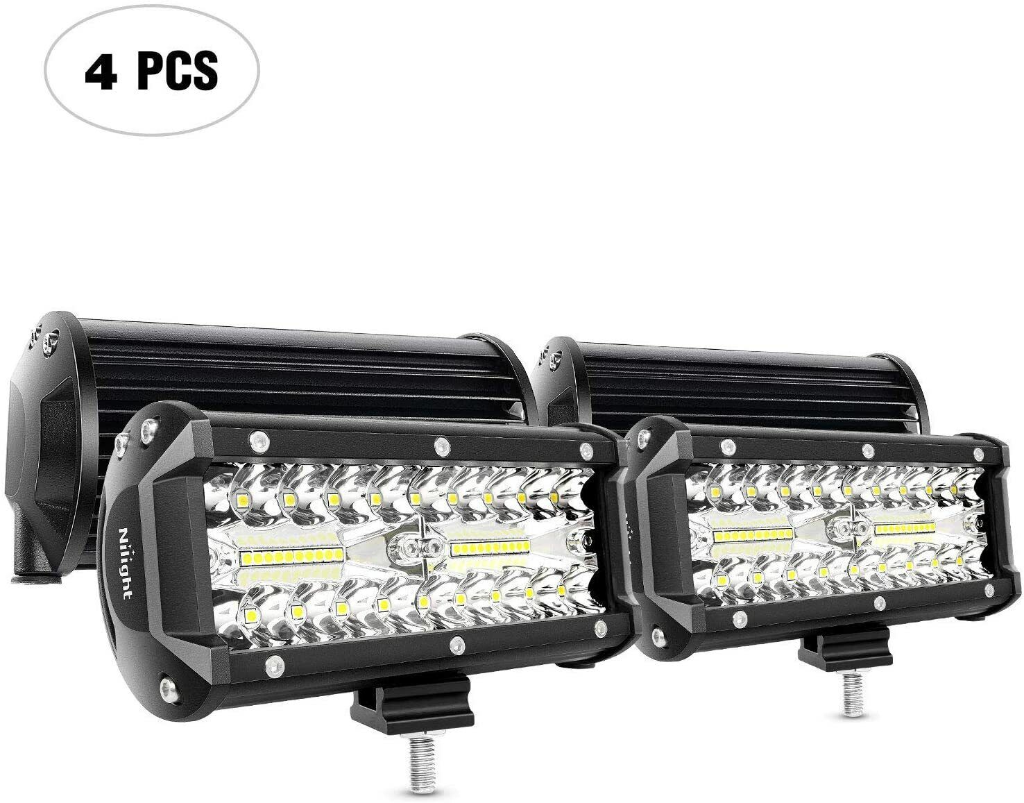 Nilight 4PCS 6.5 Inch 120W Triple Rows LED Light Bar Spot & Flood Combo Driving 