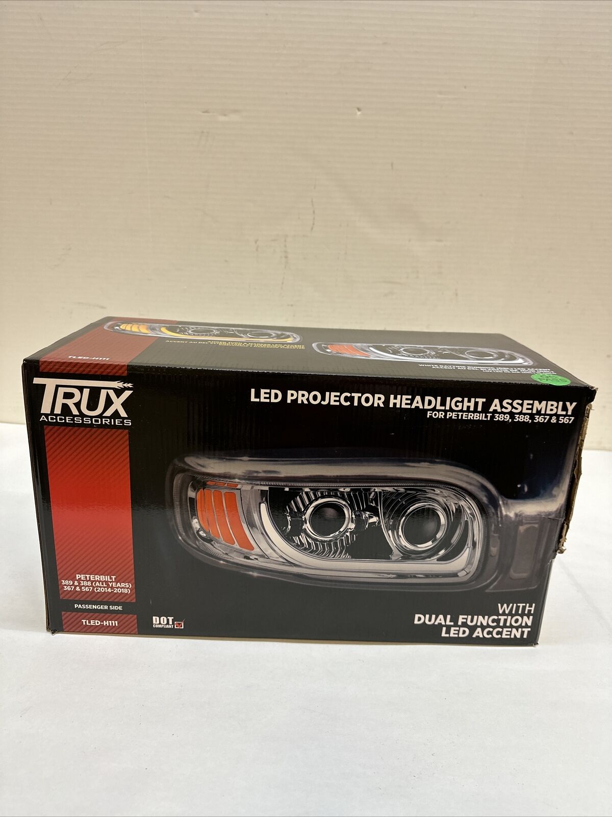 Trux TLED-H111 Led Projector Headlight Assembly, Chrome, Rh, For Peterbilt 389