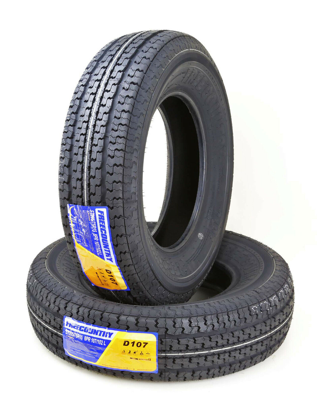 2 Trailer Tires ST205/75R15 FREE COUNTRY 8 Ply Load Range D 107M w/Scuff Guard