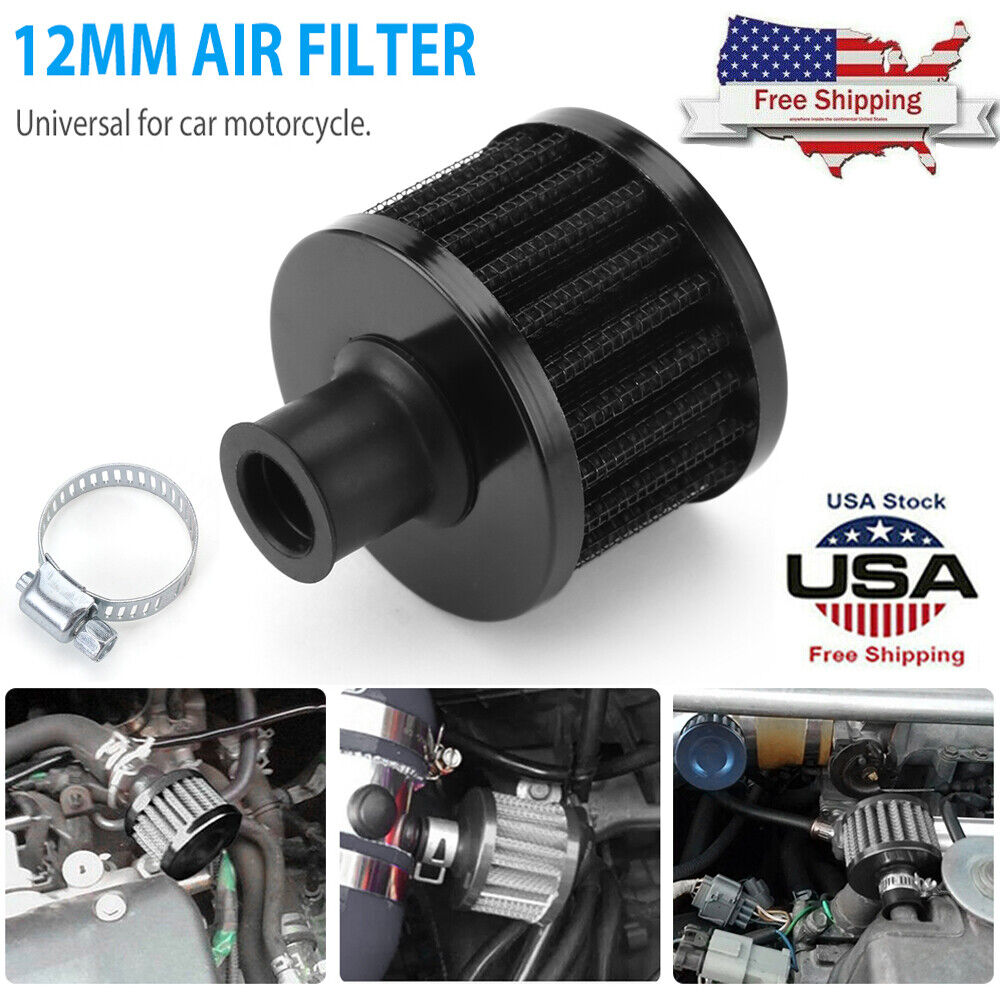 12mm Cold Air Intake Filter Turbo Vent Crankcase Car Breather Valve Cover Black