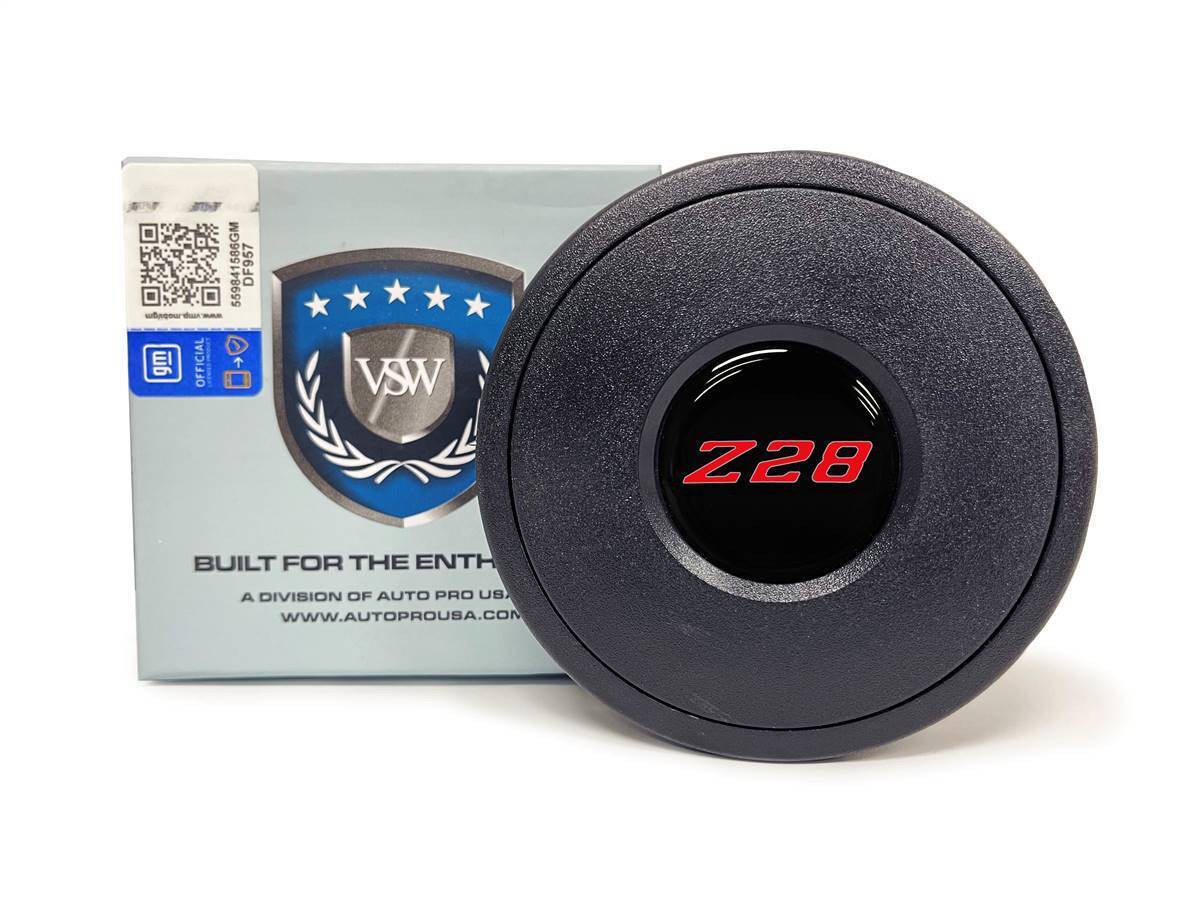 VSW 9-Bolt Standard Black Horn Button, Red Camaro Z28 Emblem