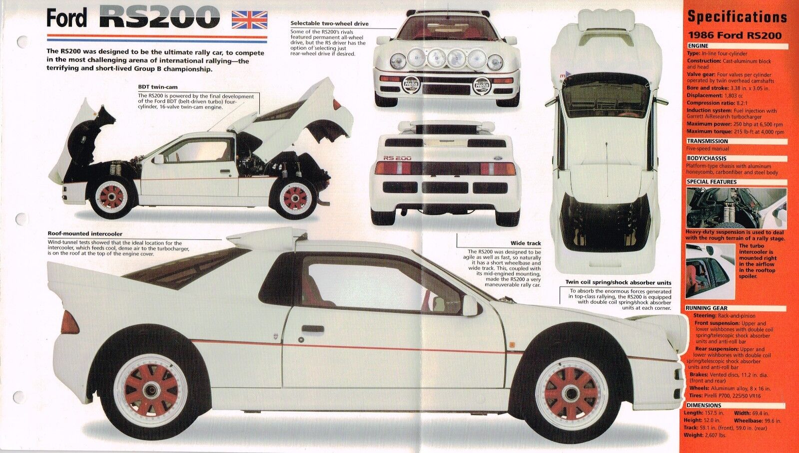 Ford RS200 SPEC SHEET/Brochure:1984/1985/1986/1987/