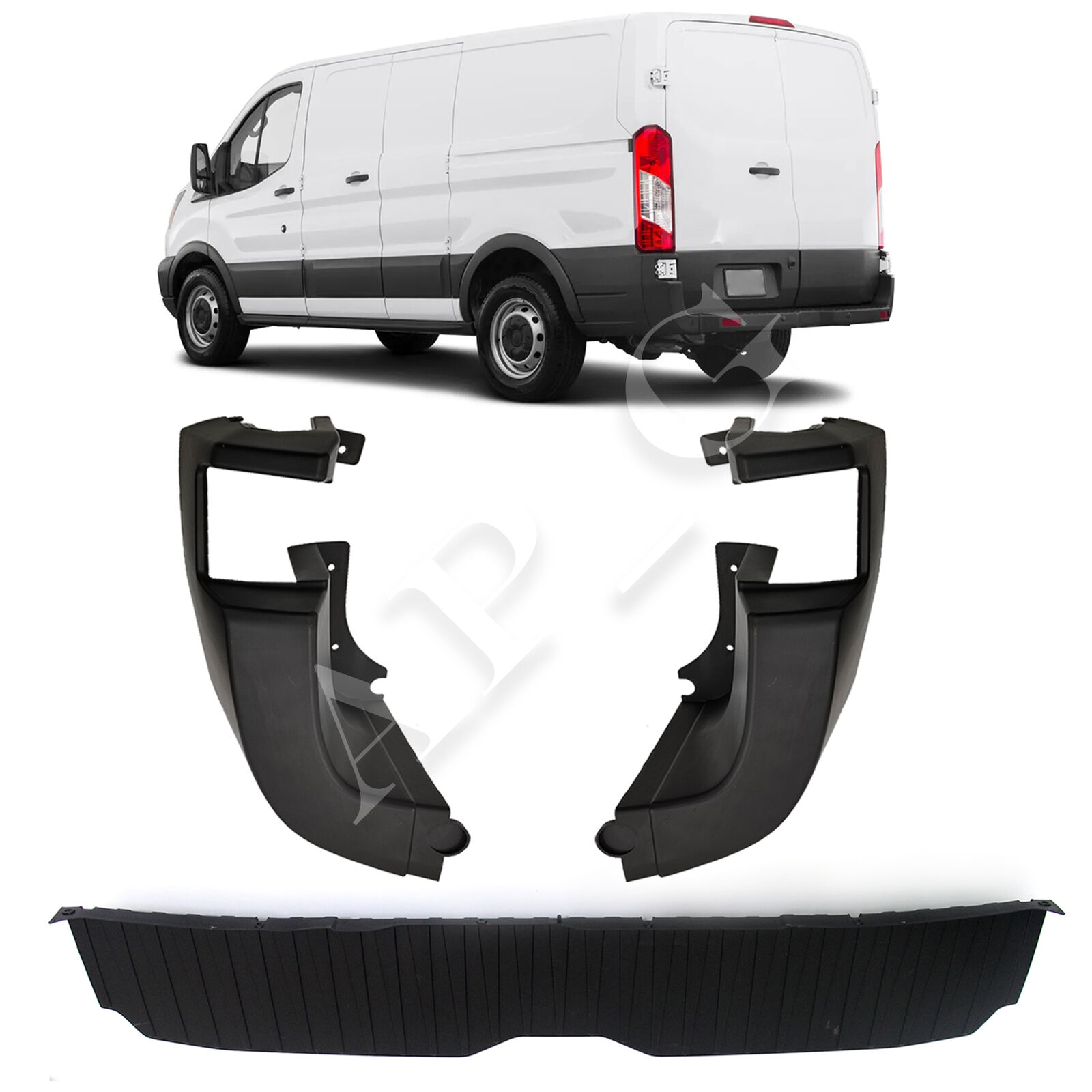 For 2015-2022 Ford Transit Rear Bumper Cover W/O Reflector + Side End Cap Covers