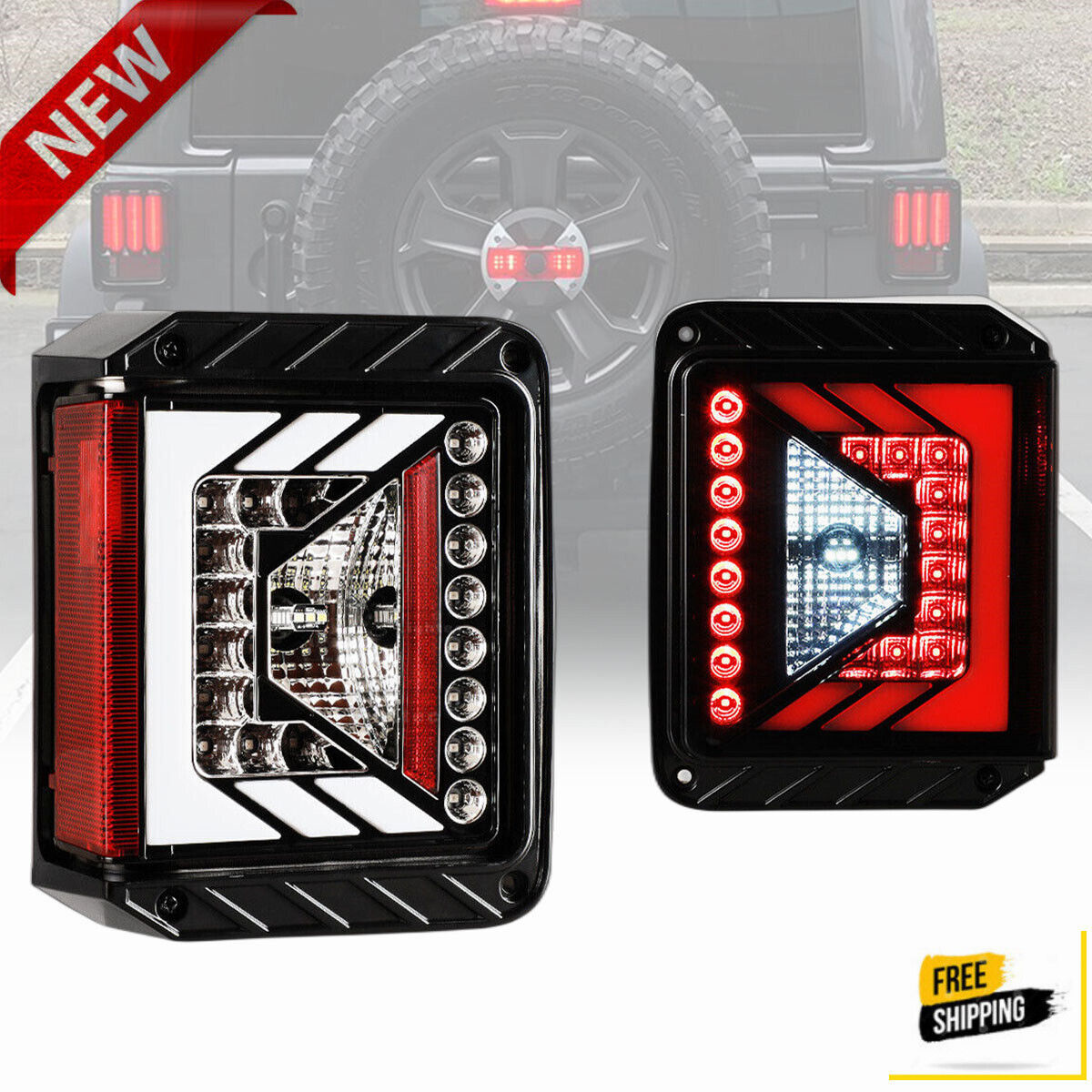 Pair Tail Lights For 2007-2018 Jeep Wrangler JK LED Brake Rear Turn Signal Lamps