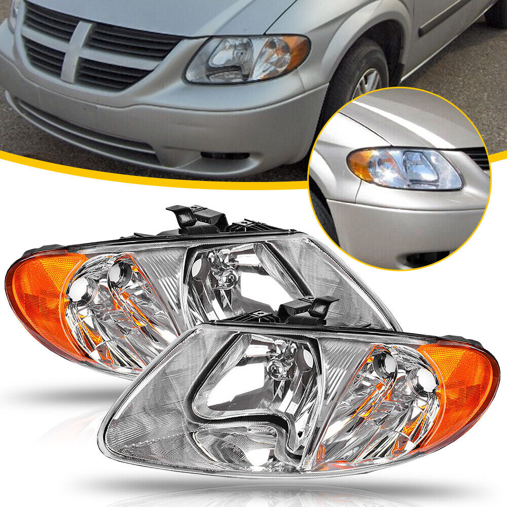 Fits 2001-2007 Dodge Caravan Chrysler Town Country Black Headlights Lamp LH+RH
