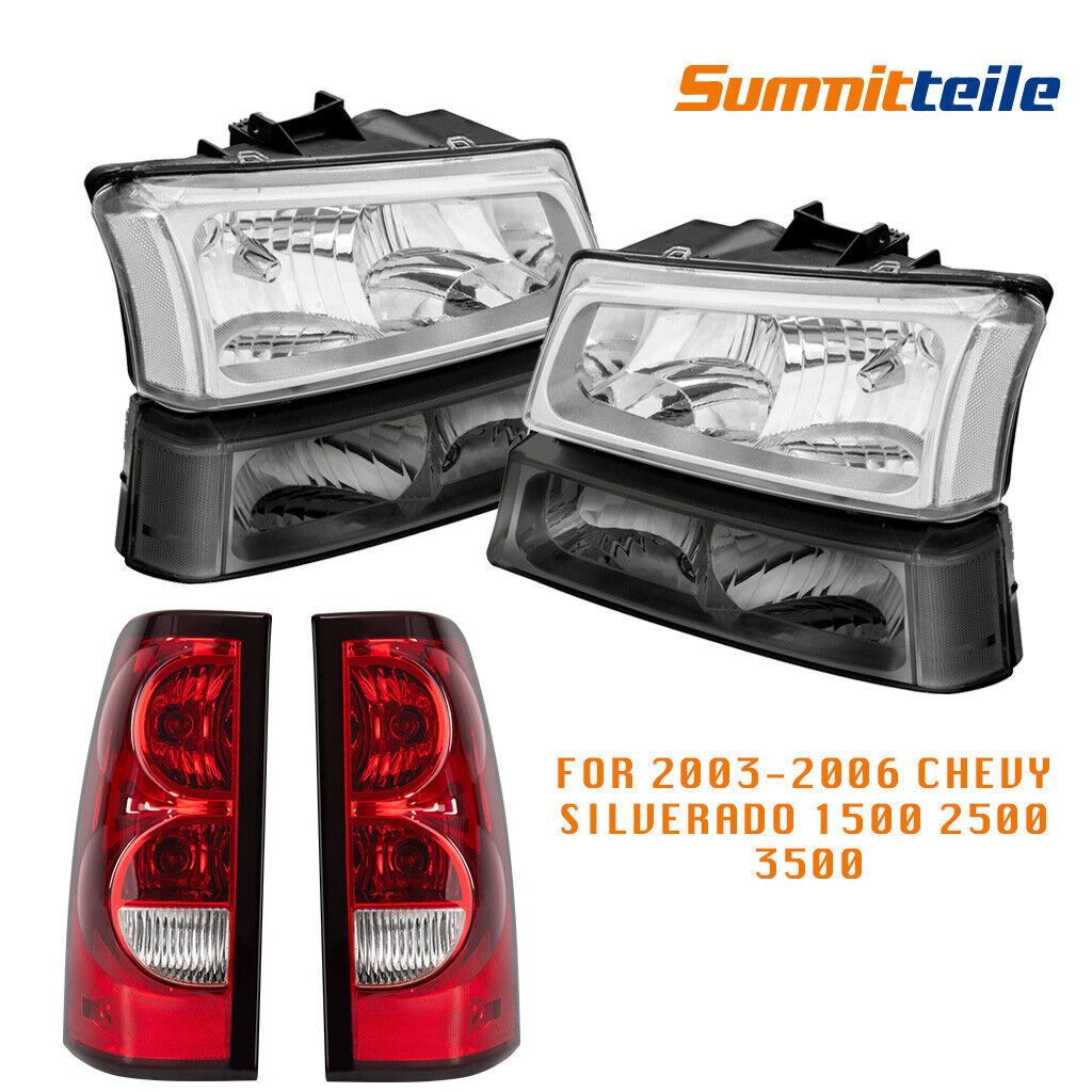 Headlights & Red Tail Lights For 2003-2007 Chevy Silverado 1500 2500 3500HD