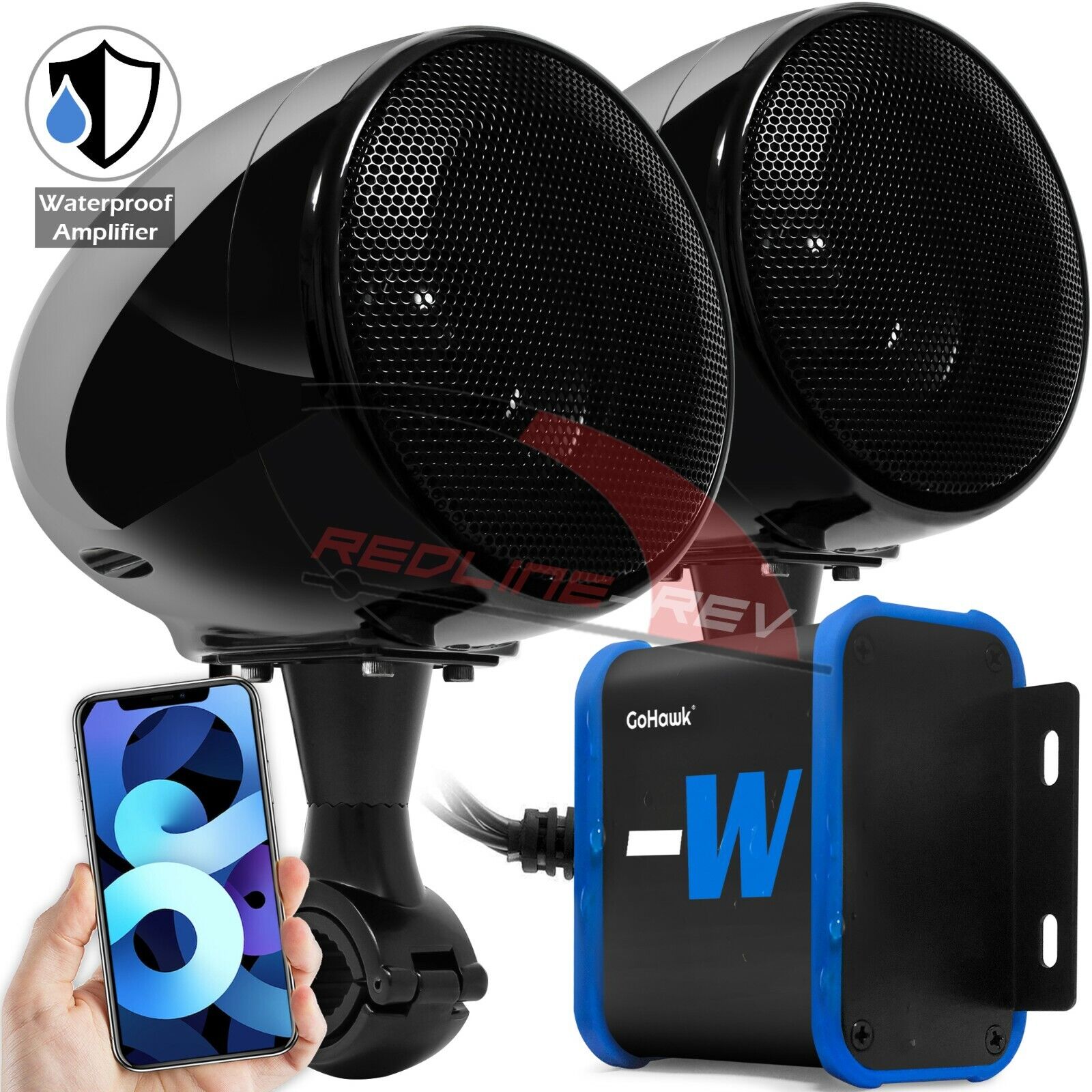 Waterproof Amp Bluetooth Motorcycle Stereo Speaker System Audio FM Radio AUX USB