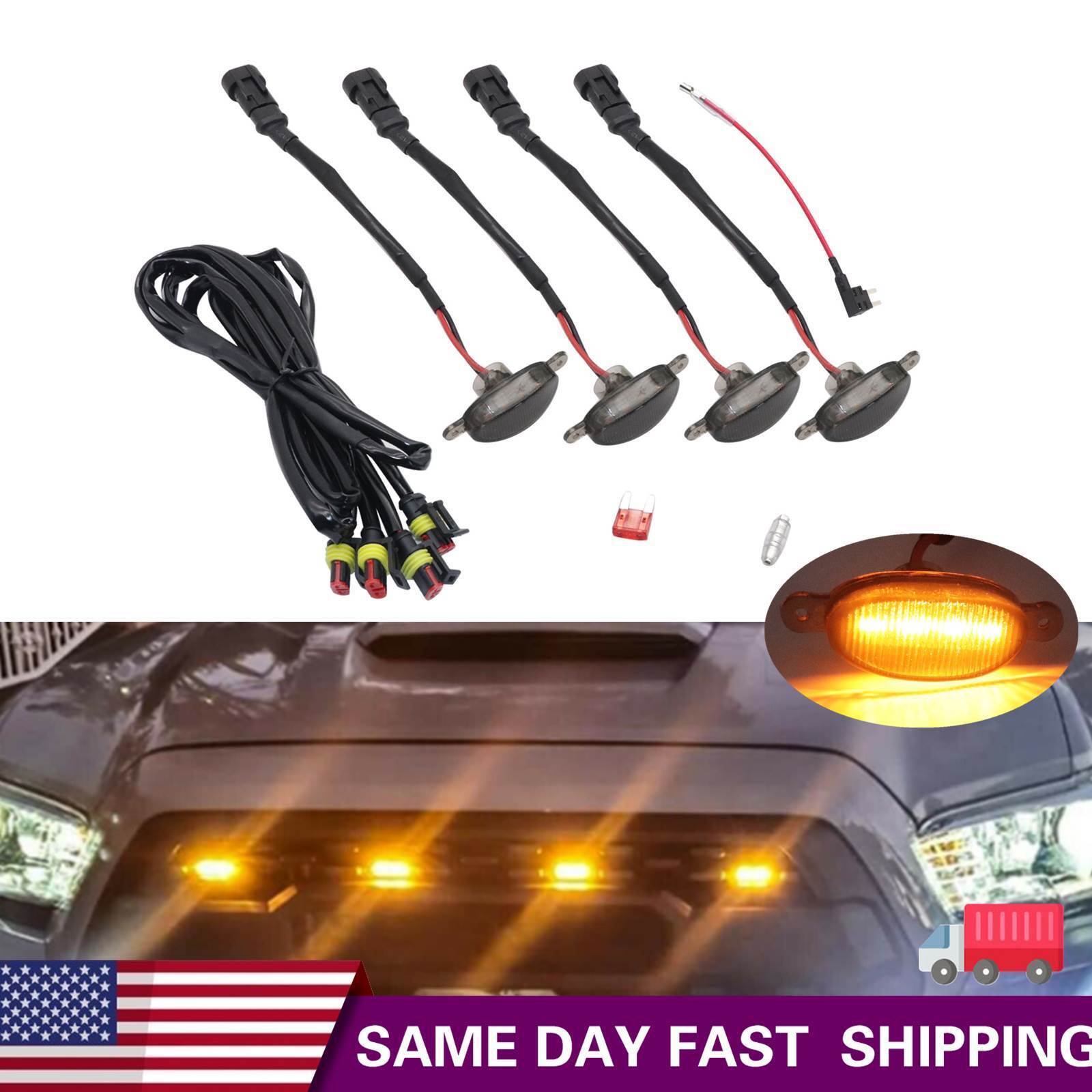 4 pcs For Ram 1500 19-21 Yellow Front Grille LED Amber Light Raptor Style Cover