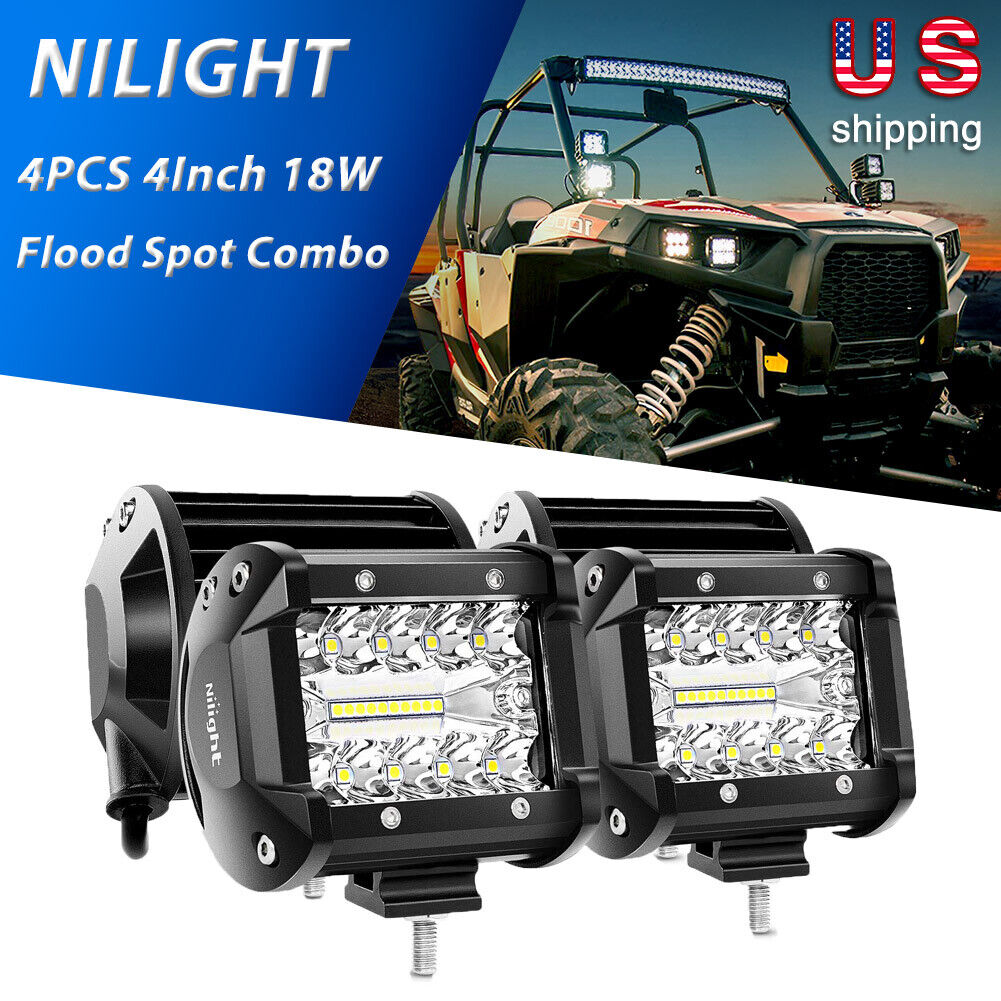 Nilight 4PCS 4Inch 60W Tri-Row LED Light Bar Flood Spot Combo Driving Lamps Pods