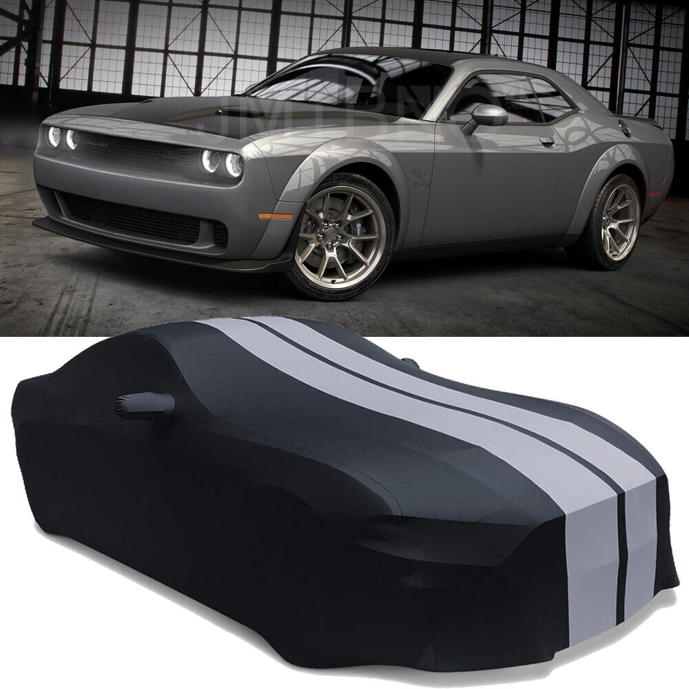 For Dodge Challenger RT Scat Pack Widebody Indoor Car Cover Satin Stretch Gray