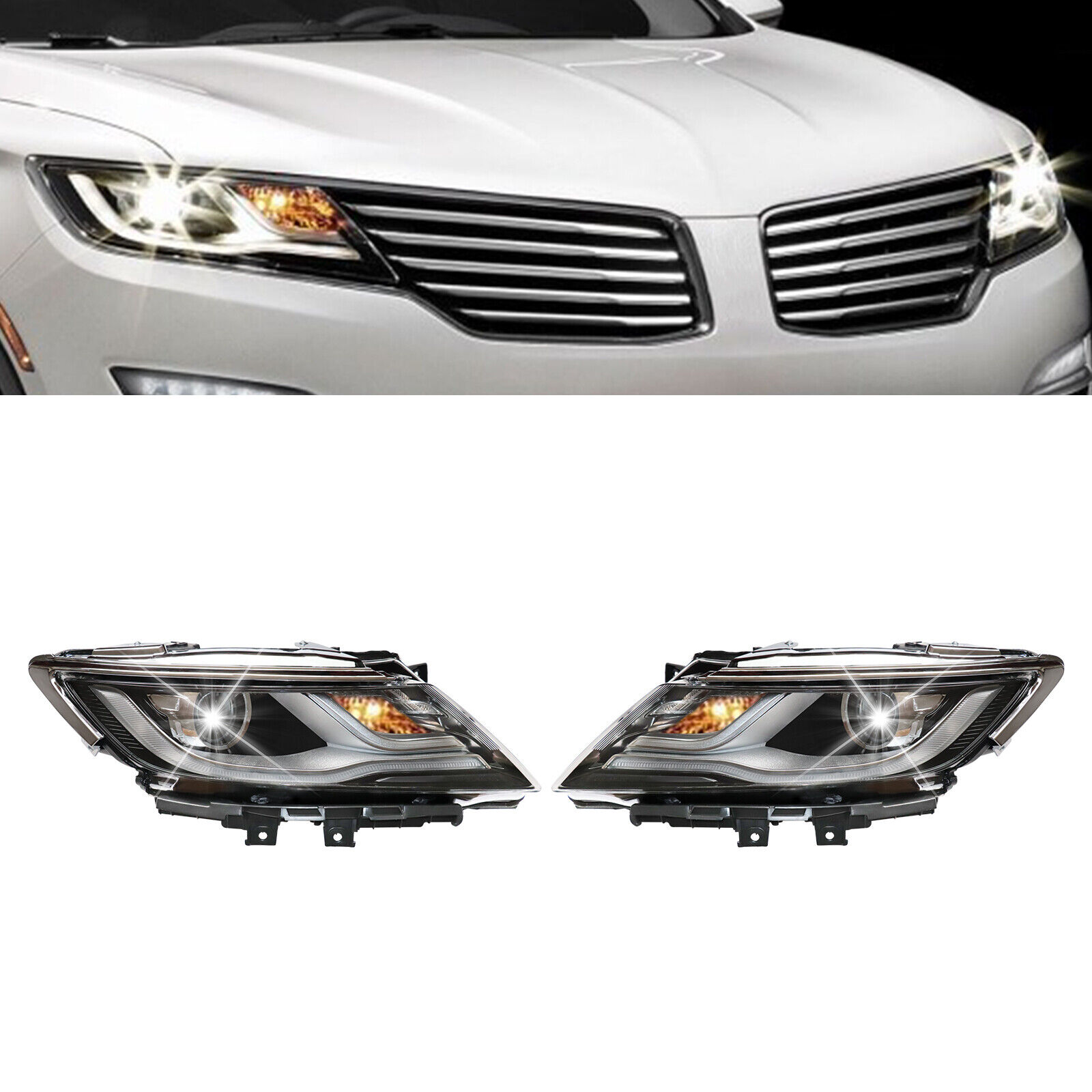 For 2015-2019 Lincoln MKC HID/Xenon LED DRL Headlight HeadlampLeft + Right Side