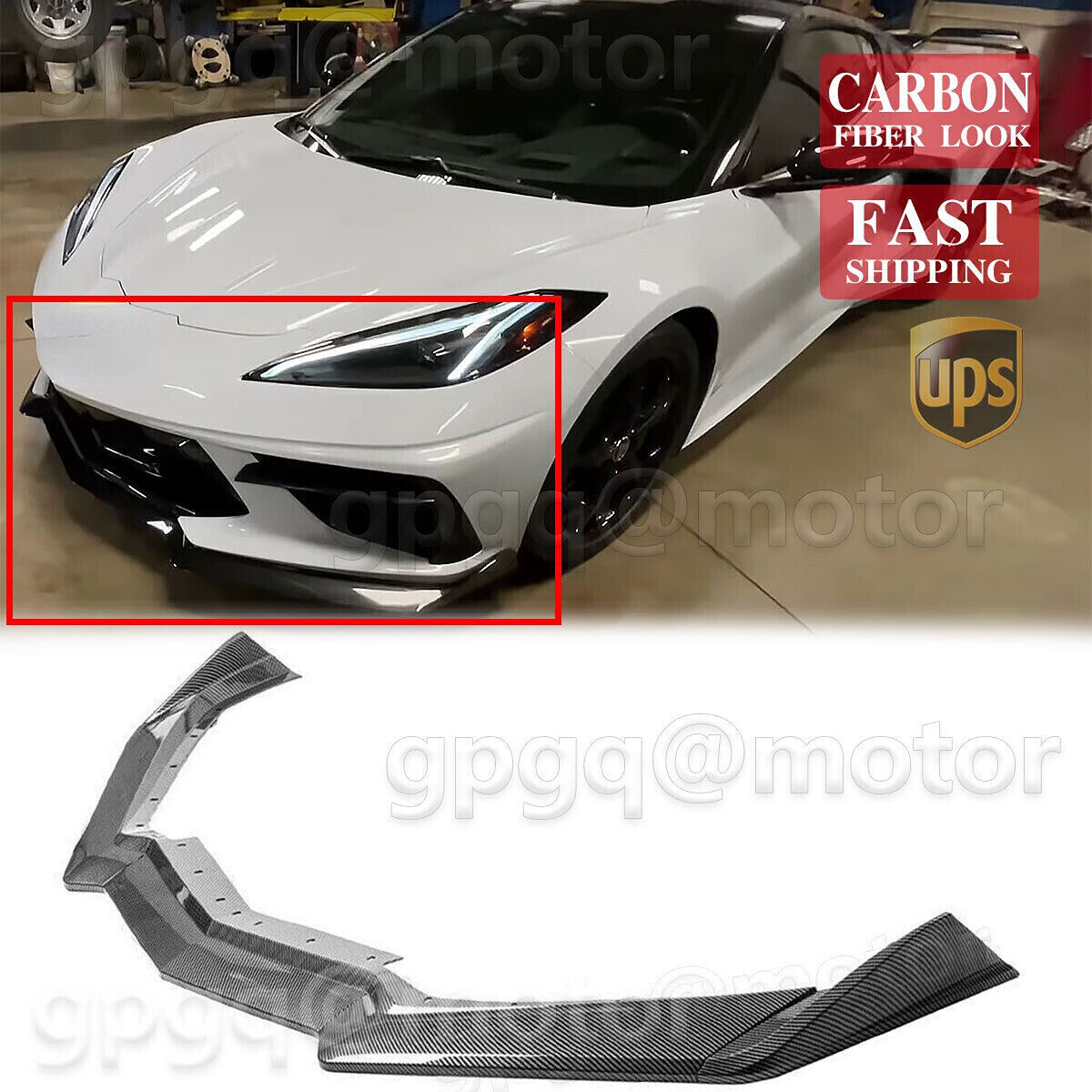 For Chevy Corvette C8 2020-2022 5VM Style Carbon Fiber Front Bumper Lip Spoiler