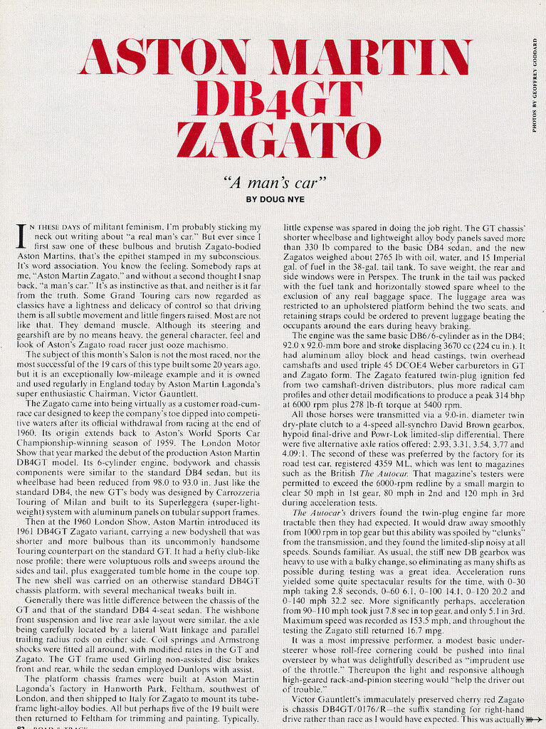 Aston Martin DB4 GT Zagato - Original Car Print Article J249