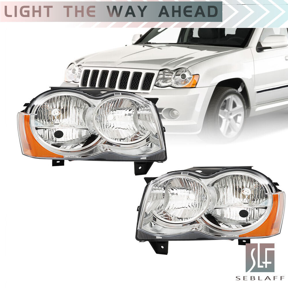 Fit For 2008-2010 Jeep Grand Cherokee Halogen Chrome Lamps Headlight Left&Right
