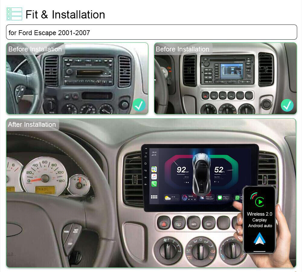 FOR FORD ESCAPE 2001-2007 CAR STEREO RADIO ANDROID 13 WIRELESS CARPLAY GPS NAVI