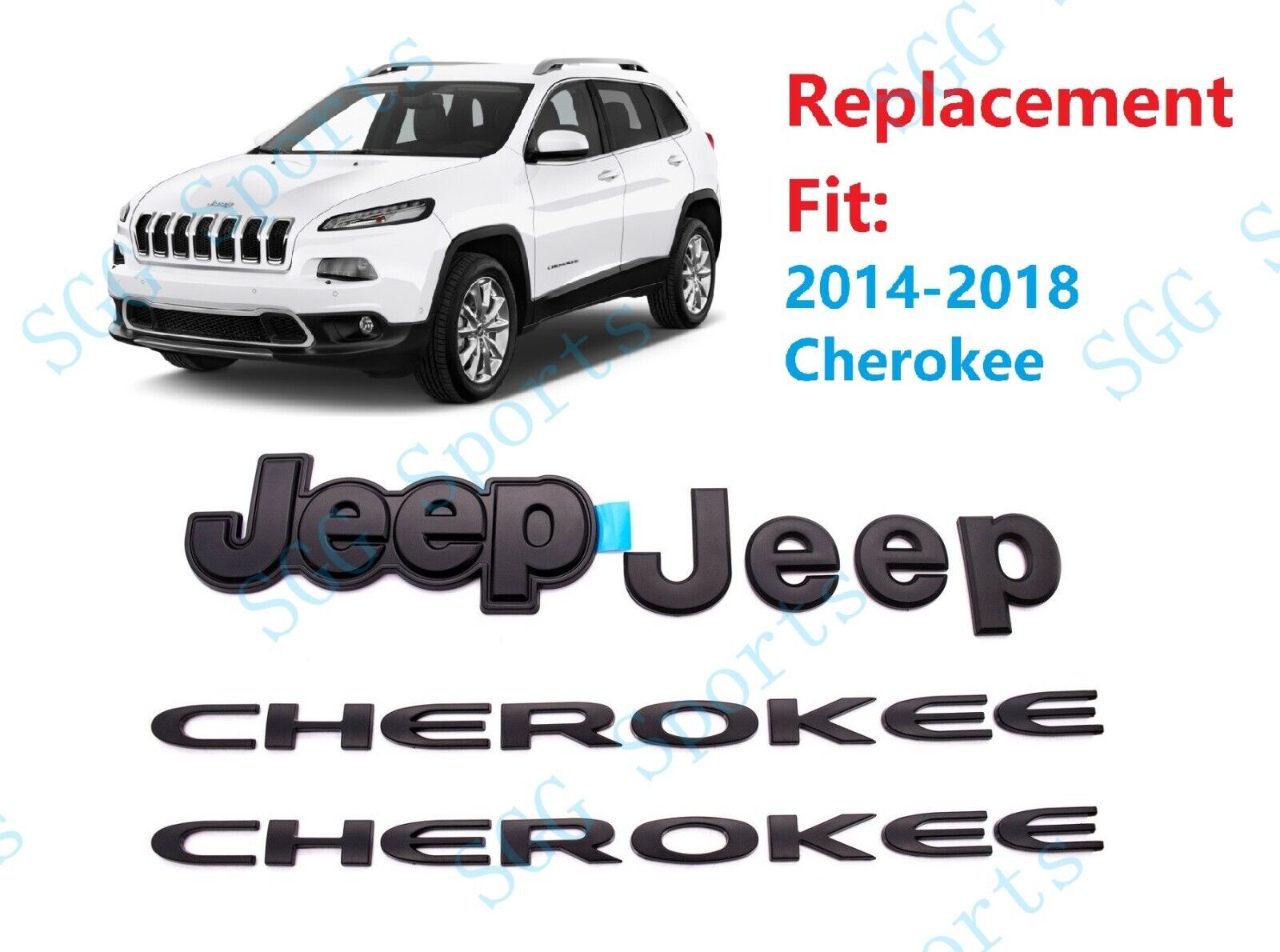 4pcs Set Jeep Cherokee Front Rear Door Matte Black Replacement Emblem 2014-2018