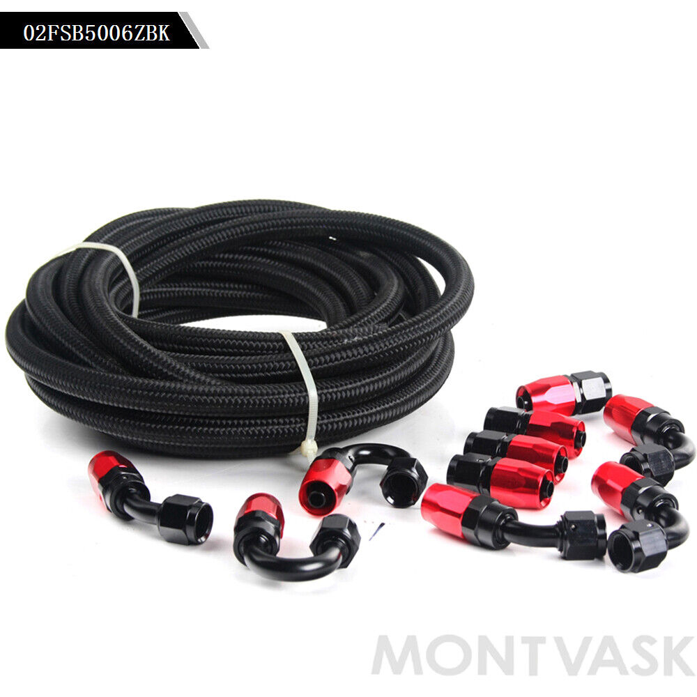 Fit For Car AN6 Fitting Nylon Braided Oil Fuel Hose Line 16.4 Feet Kit