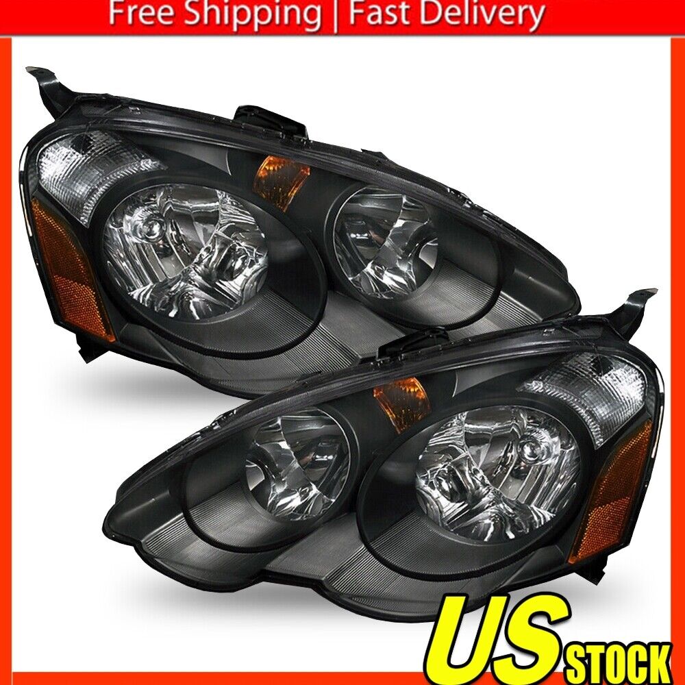 Black Fits 2002-2004 Acura RSX DC5 Replacement Headlights Head Lamps Left +Right