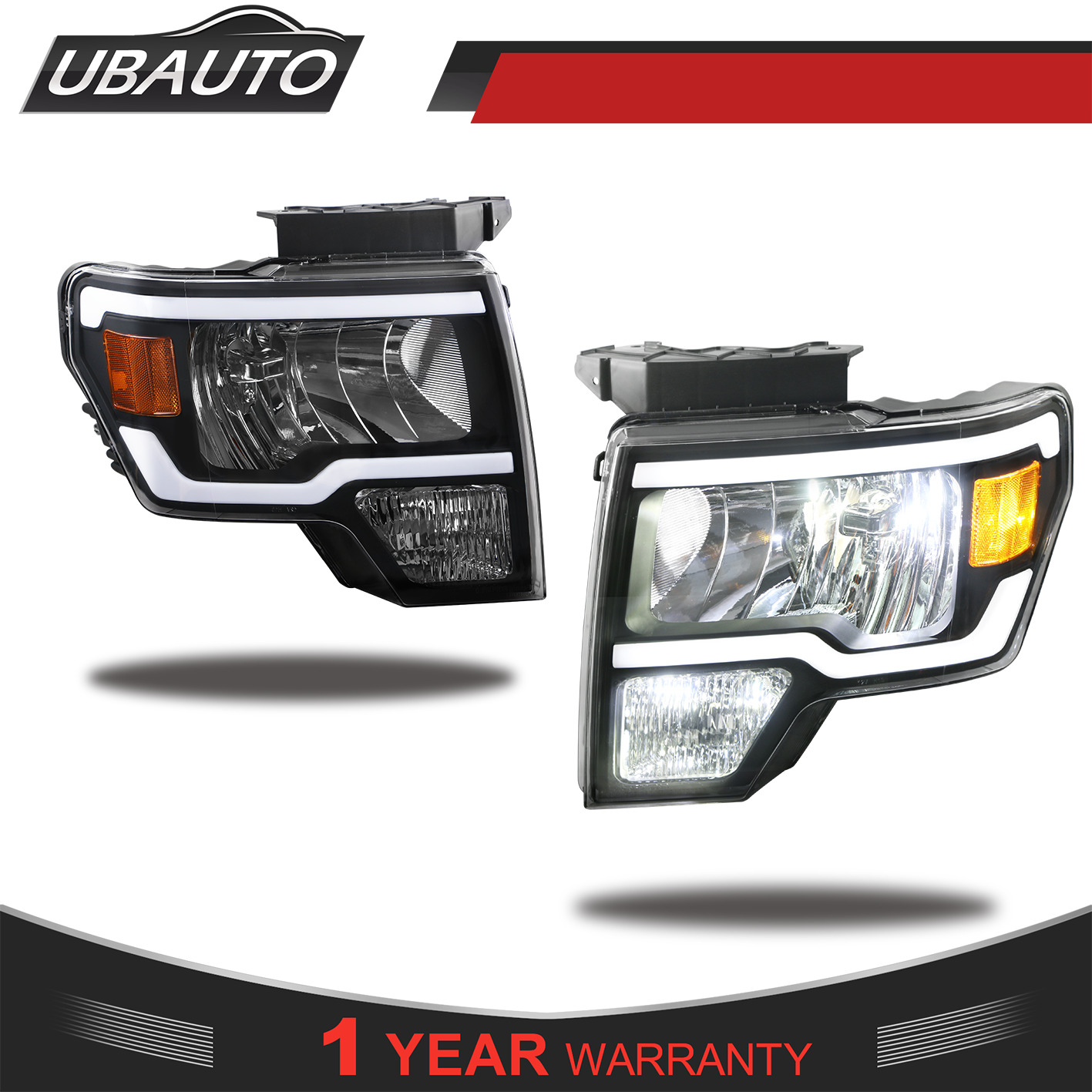 2* Black LED DRL Headlights ASSY w/LED Bar Kit For 09-14 Ford F150 Cab Pickup