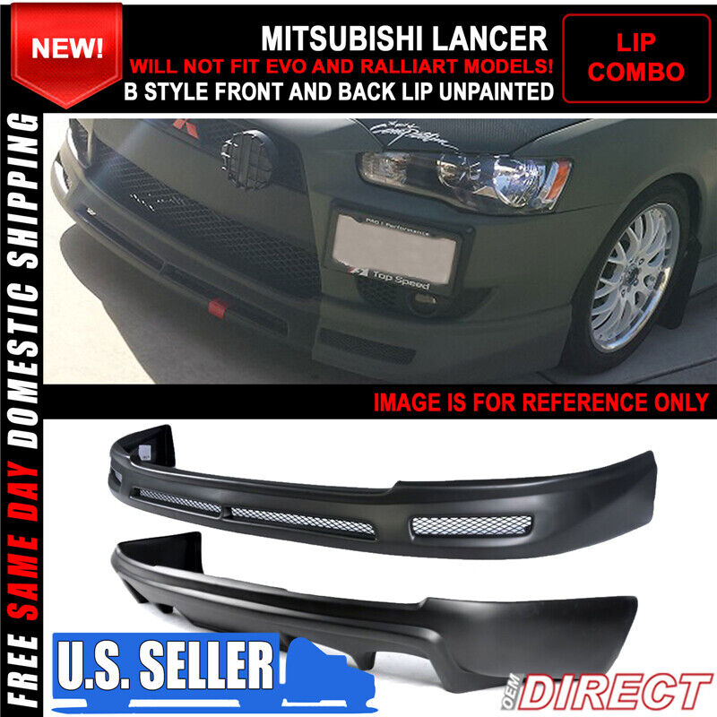 For 08-15 Mitsubishi Lancer Gsr X B Style PP Front + Rear Bumper Lip Unpainted